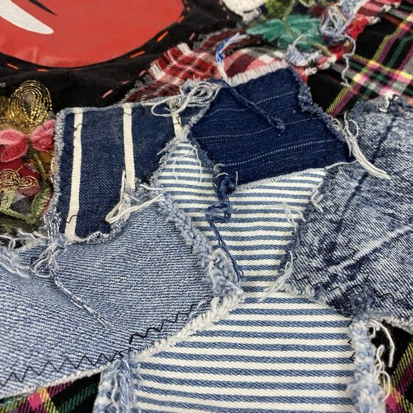 Upcycled Flannel Shirt Womens Large Lips Shacket Grunge Rock Concert Art - Picture 13 of 16